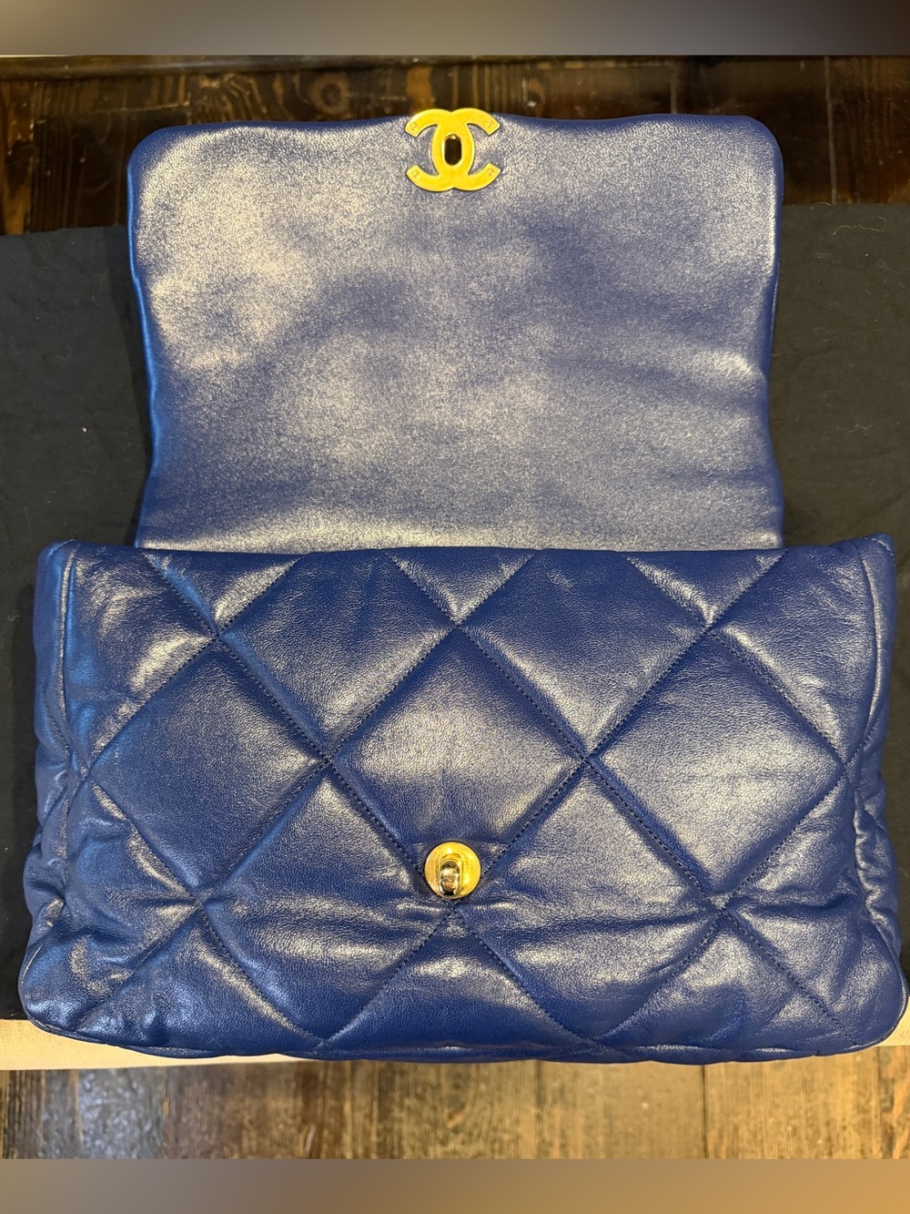 CHANEL 19 Quilted Goatskin Maxi Flap - Blue with Gold and Silver Hardware - Picture 2 of 11